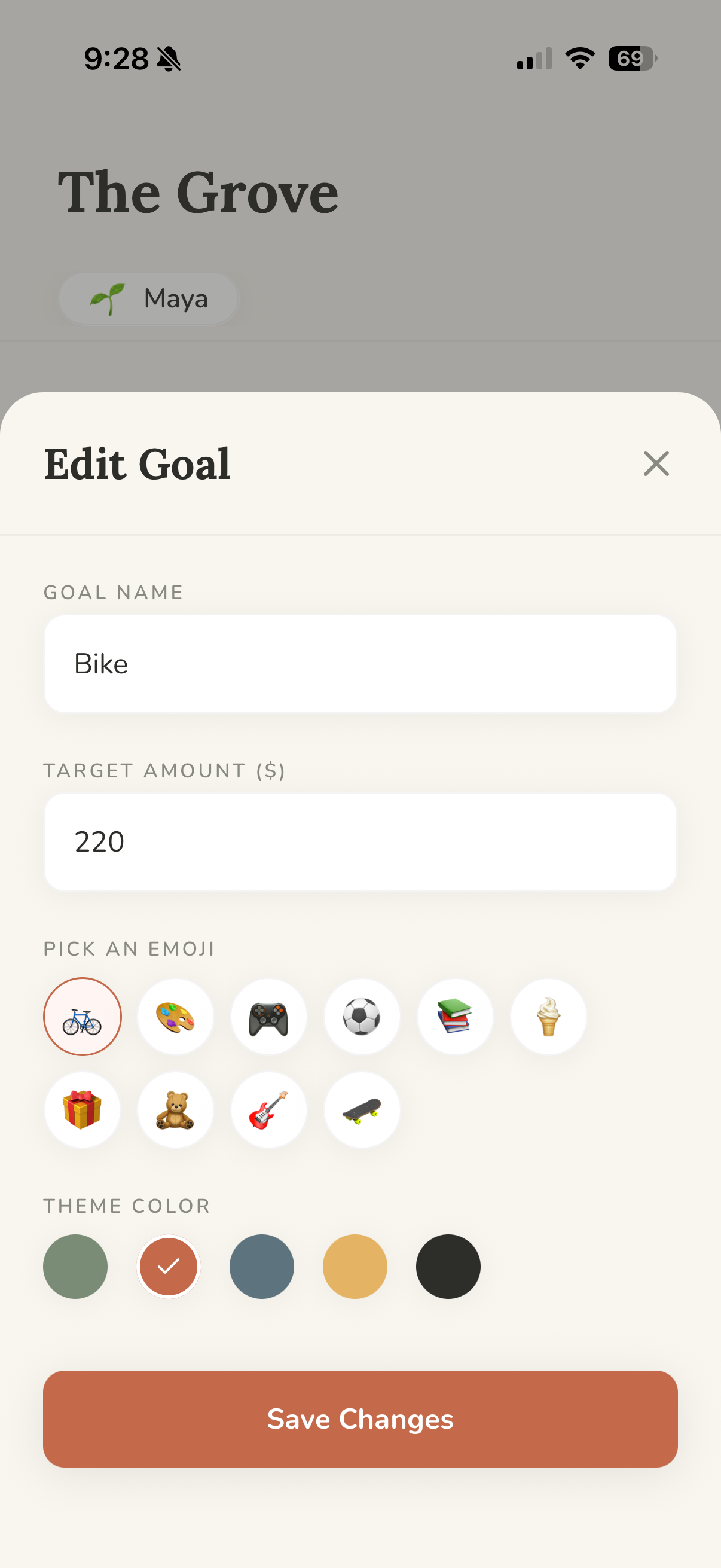 Edit Savings Goal Screen