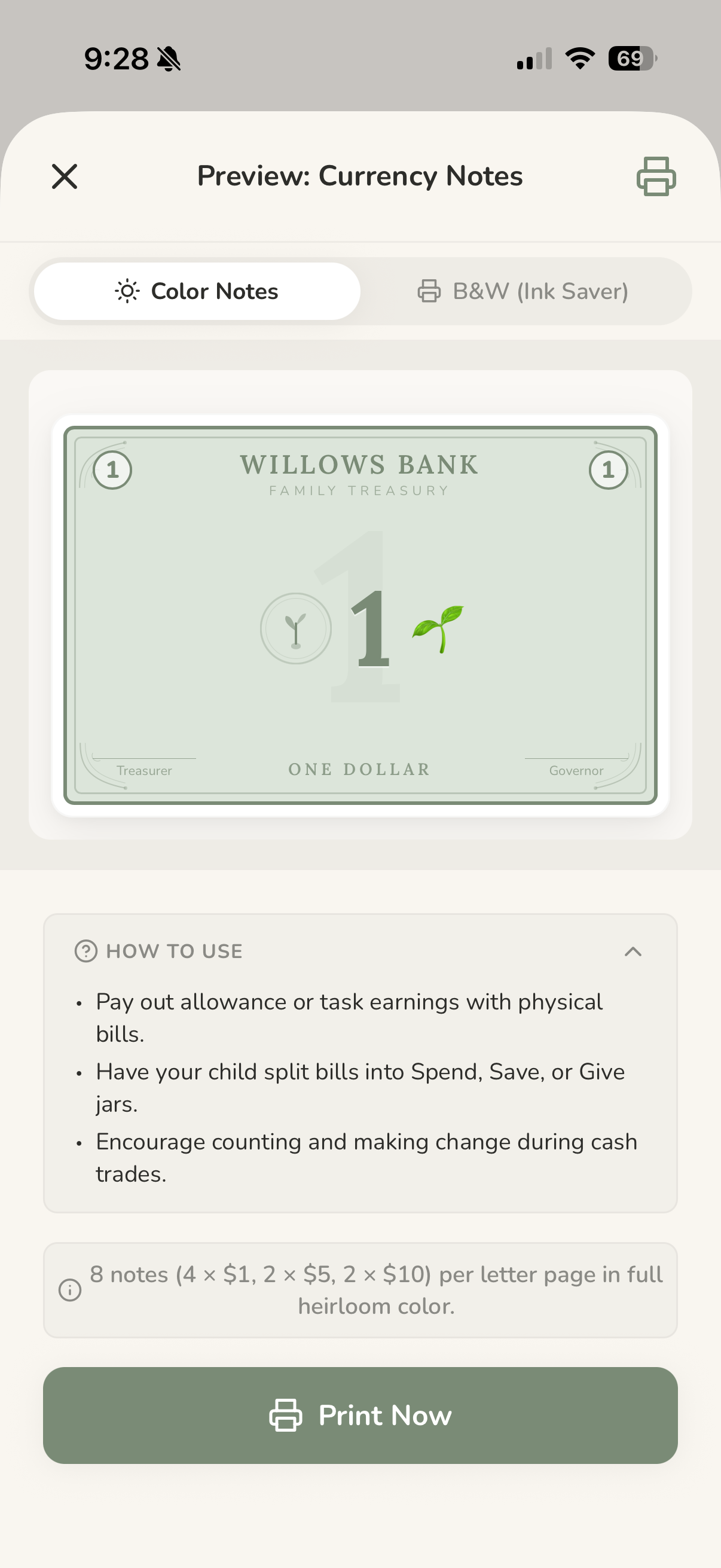 Printable Family Treasury Currency Notes